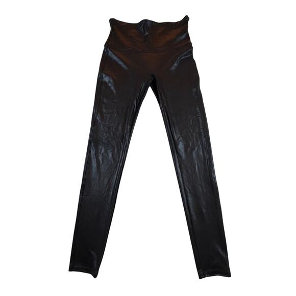 Spanx Faux Leather Leggings Power Waistband Shaping Compression Black Women Sz L - Picture 1 of 8